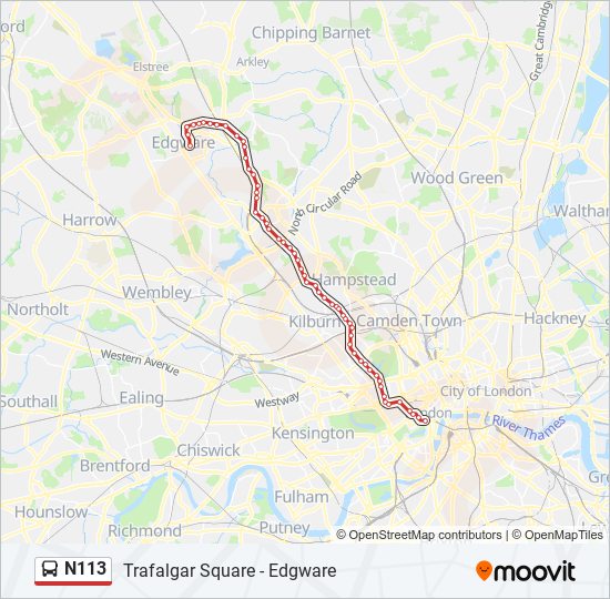 N113 bus Line Map