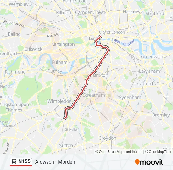 N155 Bus Line Map
