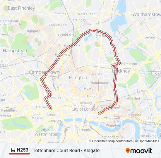 N253 Bus Line Map