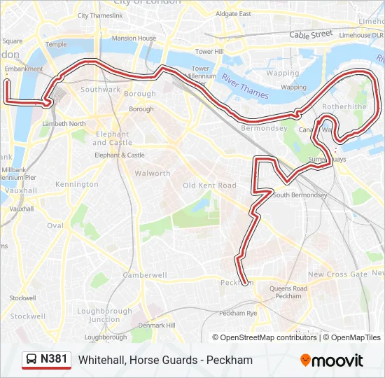 N381 Bus Line Map