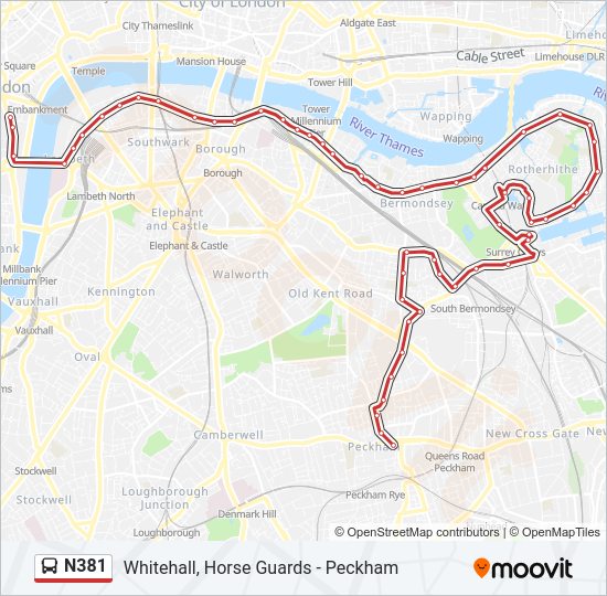 N381 bus Line Map