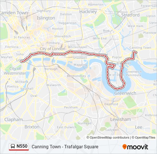 N550 bus Line Map