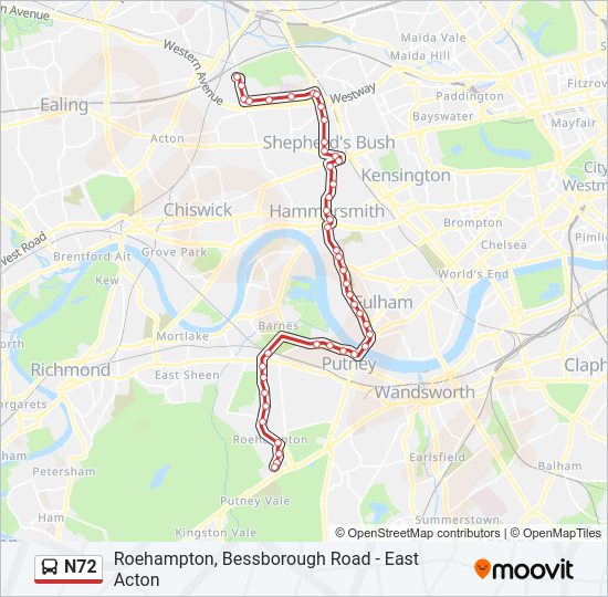 N72 Bus Line Map