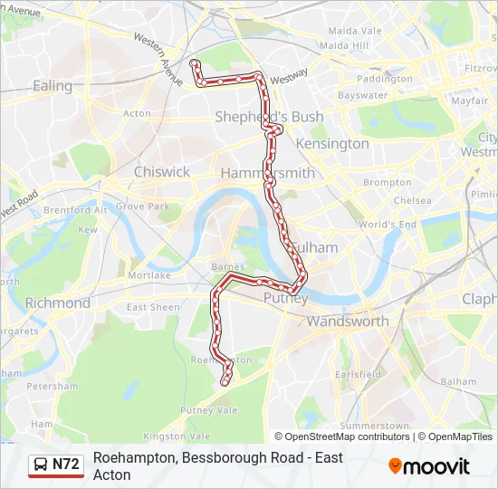 N72 Bus Line Map