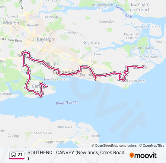 Bus 21 Route Map 21 Route: Schedules, Stops & Maps - Canvey (Updated)