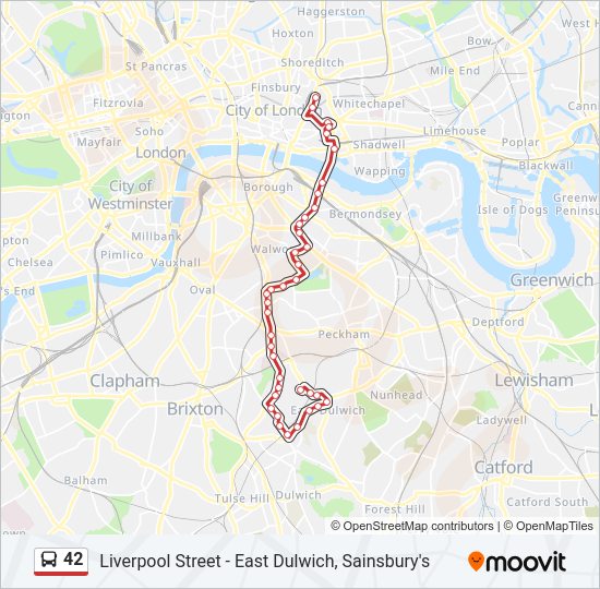 Bus 42 Route Map 42 Route: Schedules, Stops & Maps - East Dulwich, Sainsbury's (Updated)