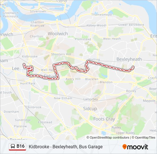 B16 Bus Route Map B16 Route: Schedules, Stops & Maps - Bexleyheath, Bus Garage (Updated)