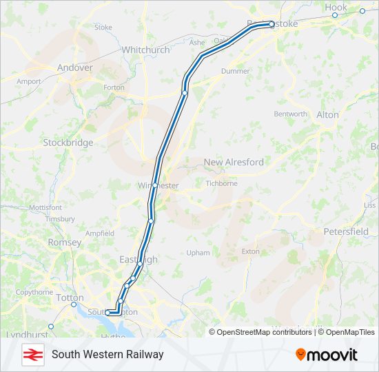 SOUTH WESTERN RAILWAY Train Line Map