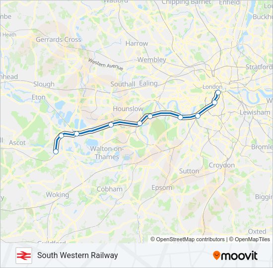 SOUTH WESTERN RAILWAY Train Line Map
