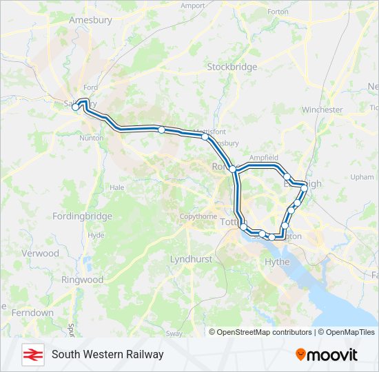 SOUTH WESTERN RAILWAY Train Line Map