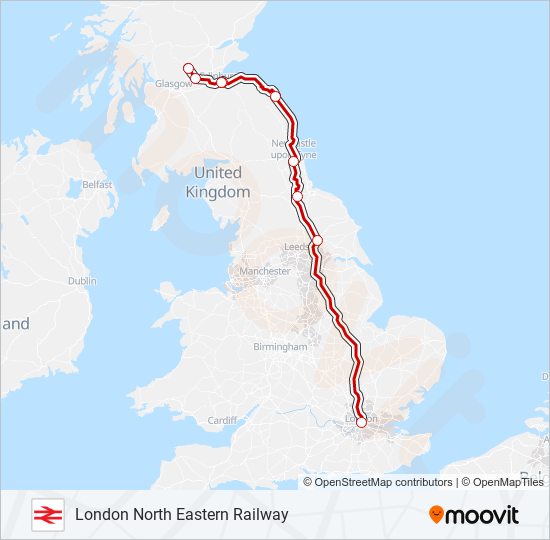 LONDON NORTH EASTERN RAILWAY train Line Map