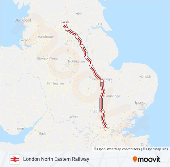 LONDON NORTH EASTERN RAILWAY train Line Map