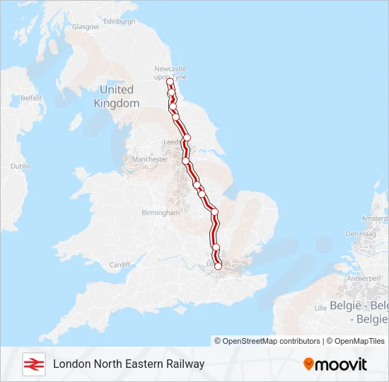 LONDON NORTH EASTERN RAILWAY Train Line Map