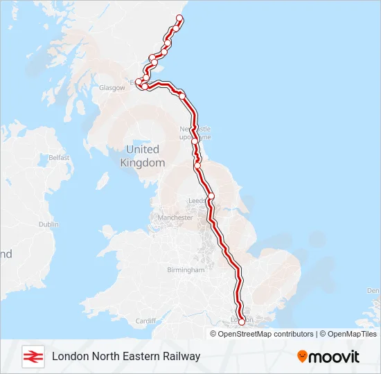 LONDON NORTH EASTERN RAILWAY Train Line Map