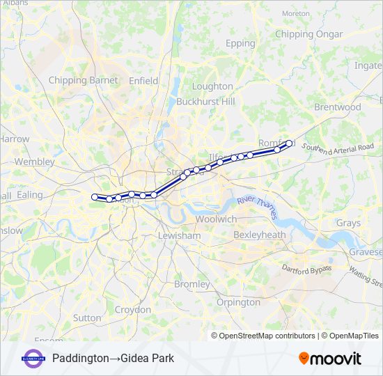 elizabeth Route Schedules, Stops & Maps Paddington‎→Gidea Park (Updated)
