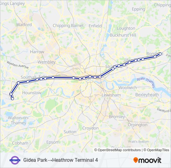 elizabeth Route: Schedules, Stops & Maps - Gidea Park‎→Heathrow ...