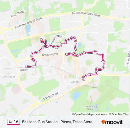 1a Route Schedules, Stops & Maps Basildon Town Centre (Updated)