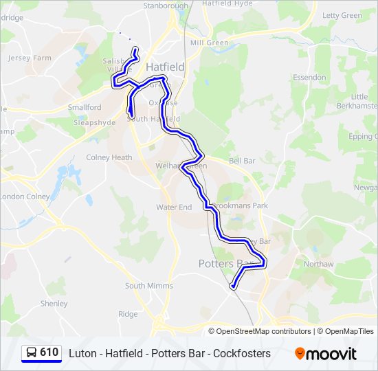 610 Route Schedules, Stops & Maps Potters Bar (Updated)