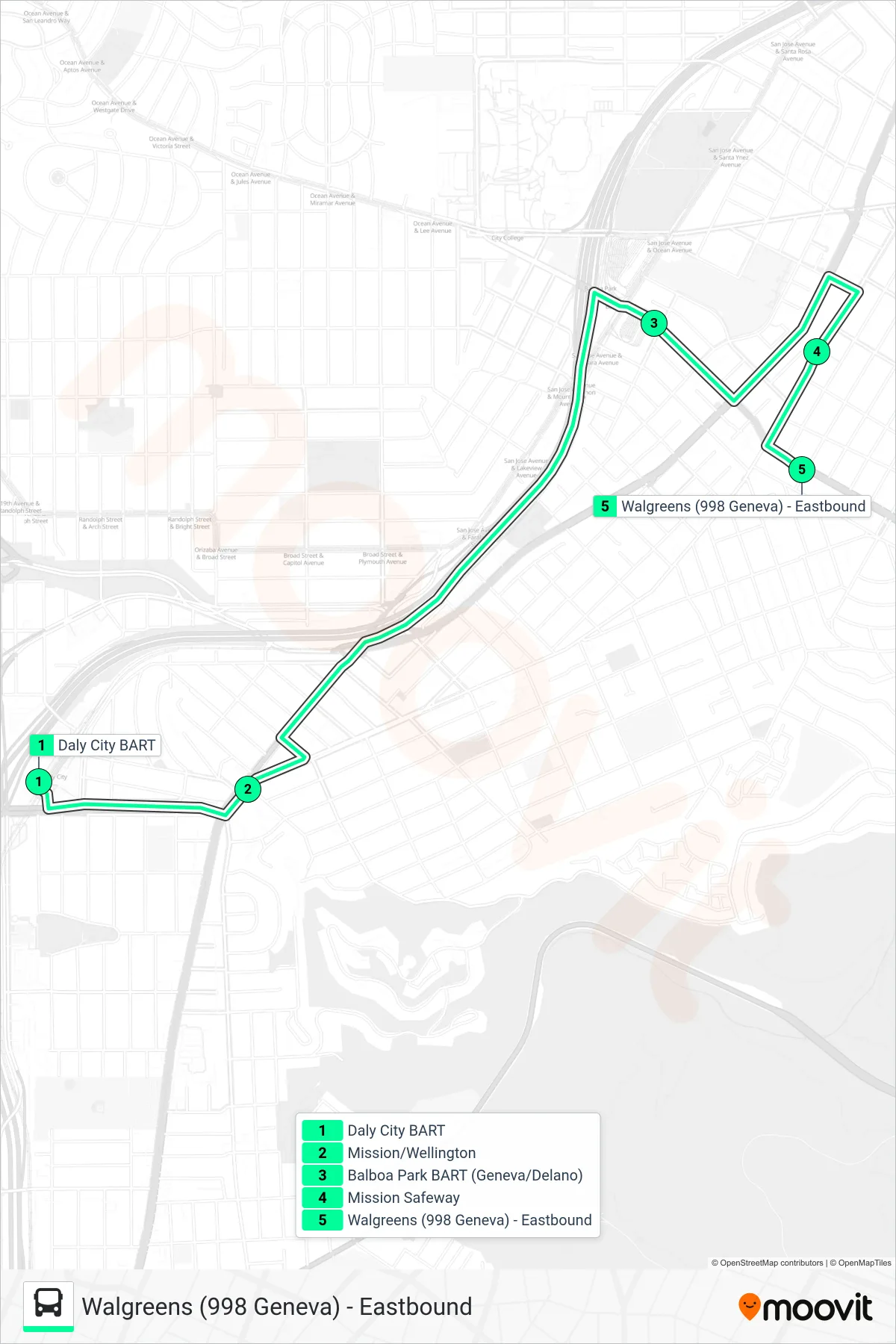 DCB SHUTTLE bus Line (Walgreens (998 Geneva) - Eastbound) route and stops on a map