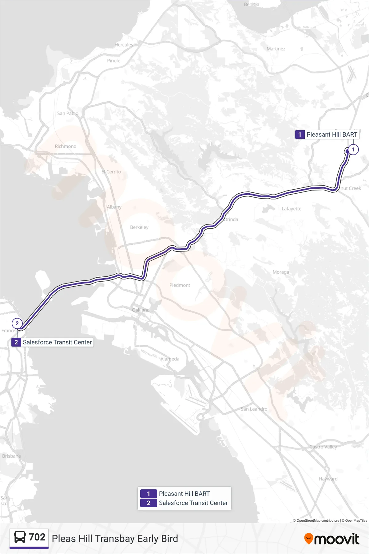 702 bus Line (San Francisco) route and stops on a map