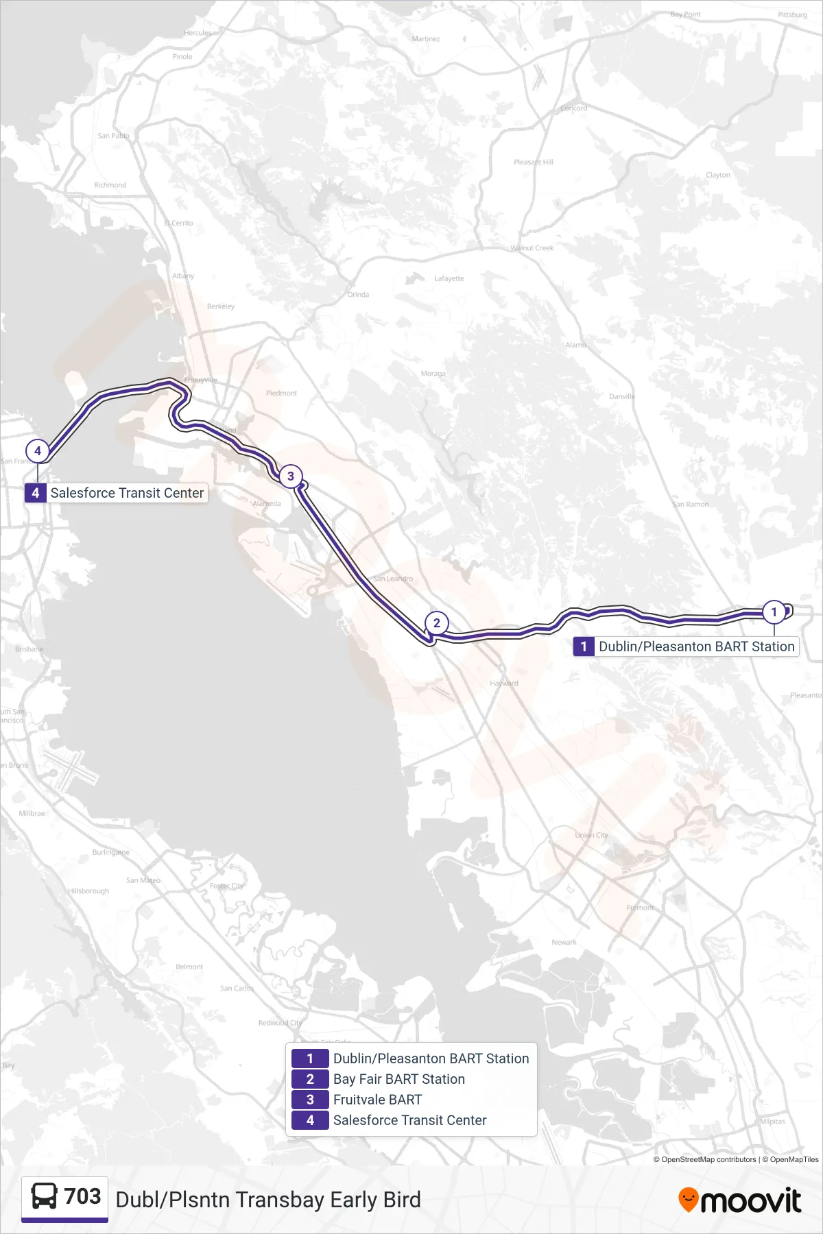 703 bus Line (San Francisco) route and stops on a map