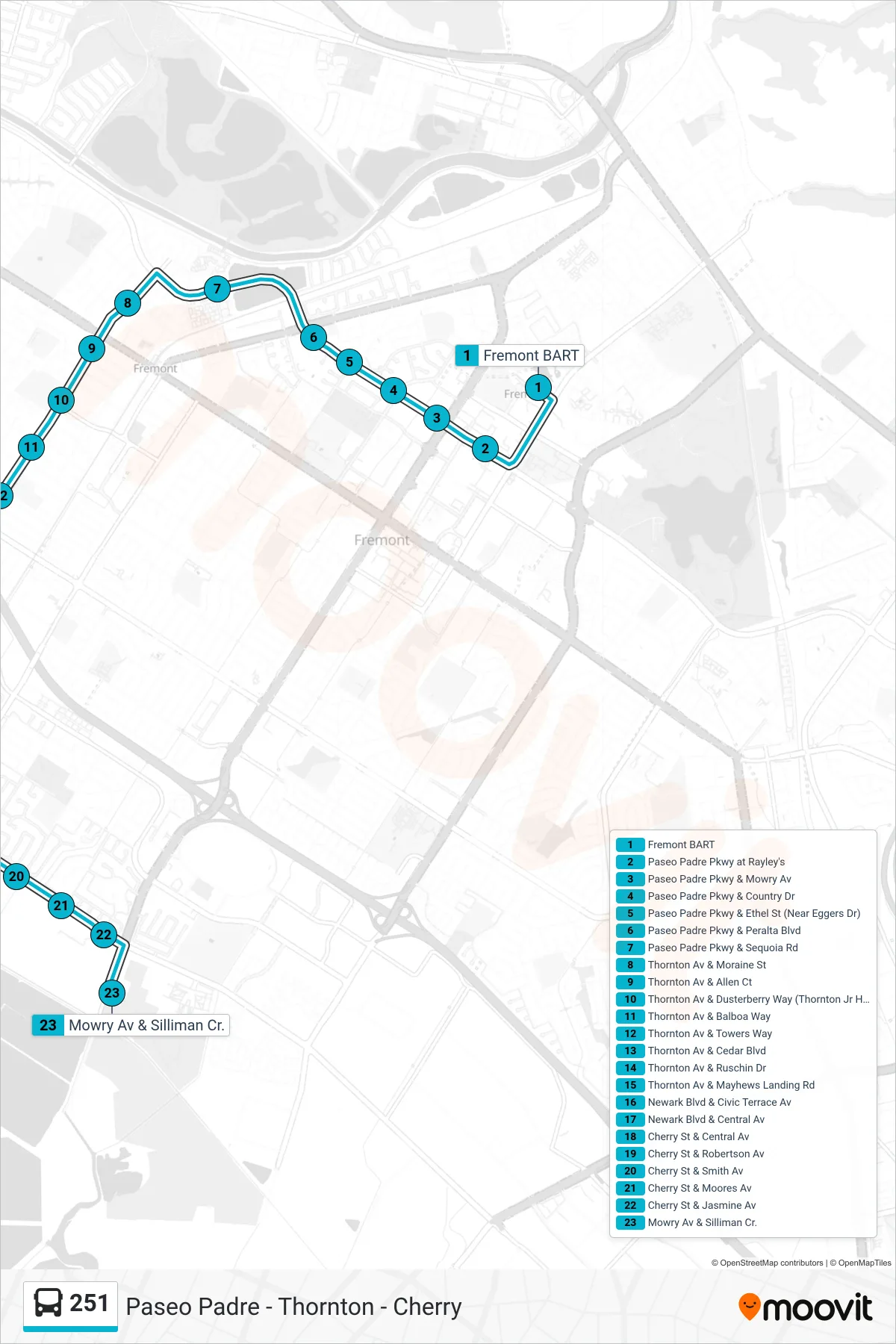 251 bus Line (Silliman Center) route and stops on a map