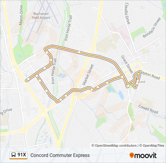 91X bus Line Map