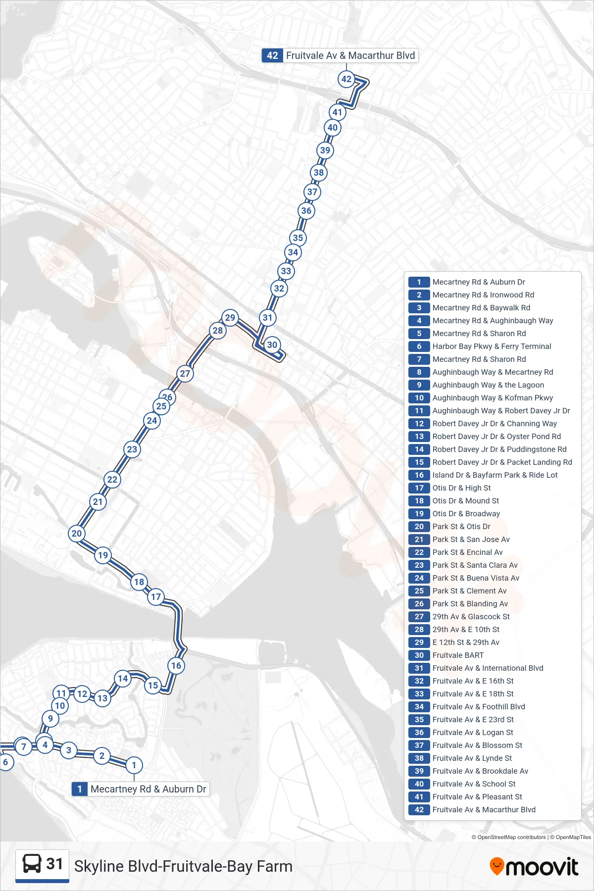 31 bus Line (Dimond District) route and stops on a map