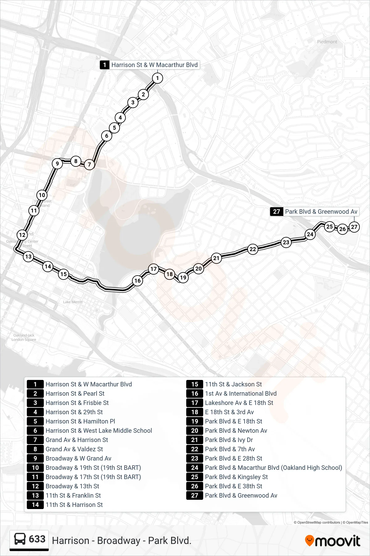 633 bus Line (Edna Brewer Middle School) route and stops on a map