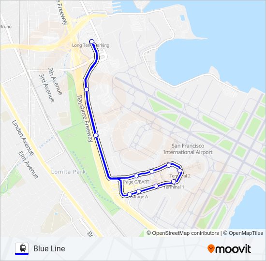 Mapa de AIRTRAIN BLUE LINE de tren ligero