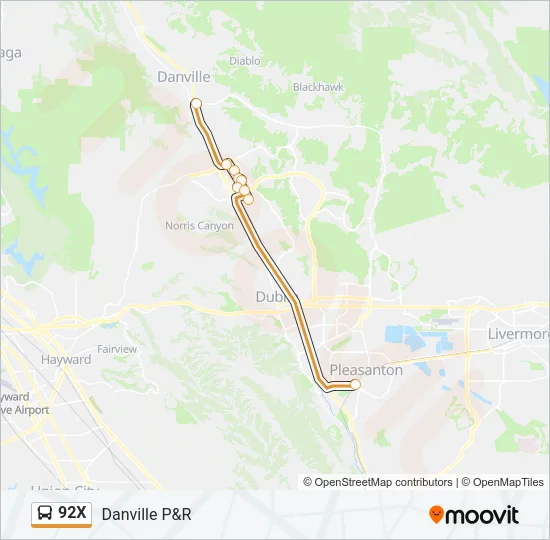 92X Bus Line Map