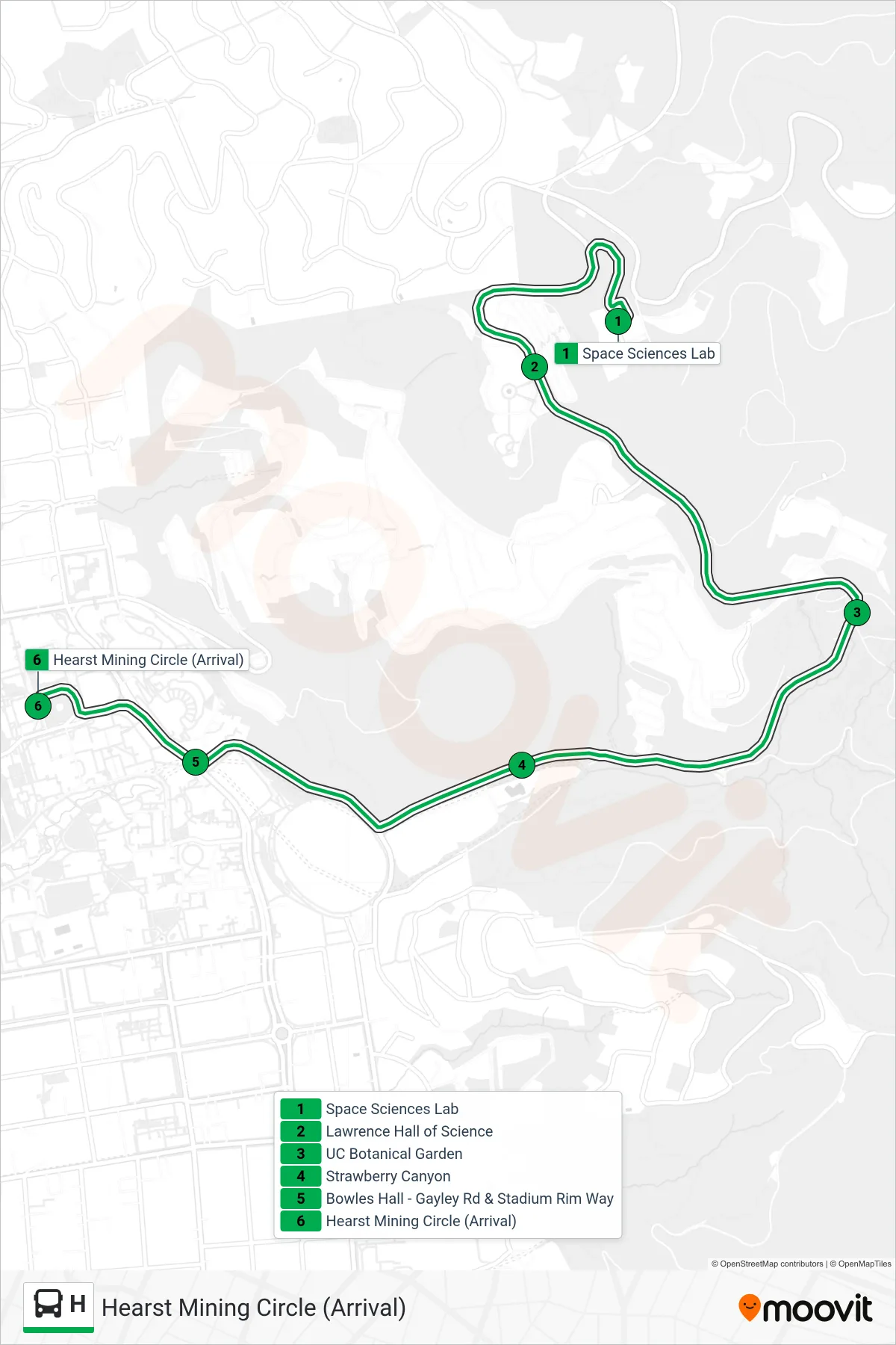 H bus Line (Hearst Mining Circle (Arrival)) route and stops on a map