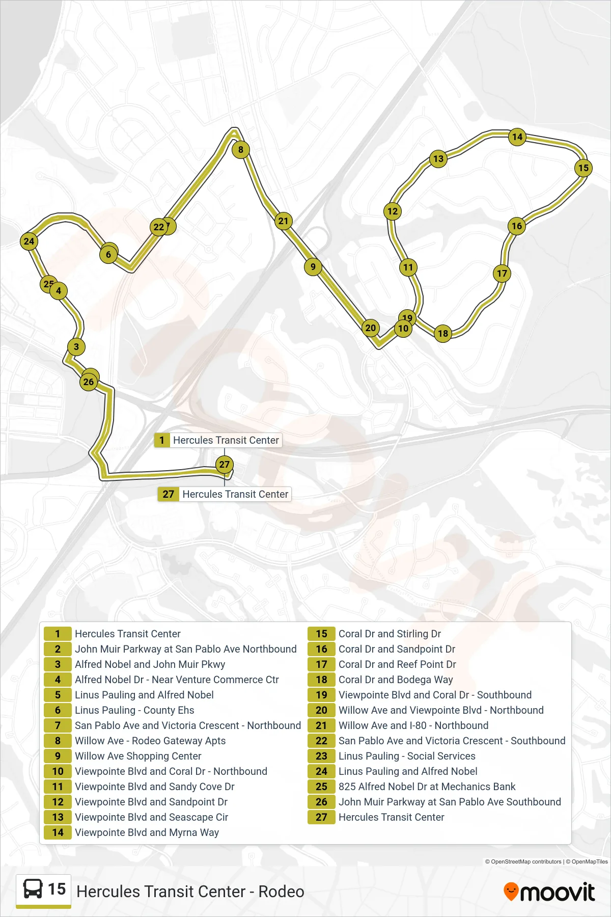 15 bus Line (Loop Route) route and stops on a map