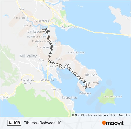 619 bus Line Map