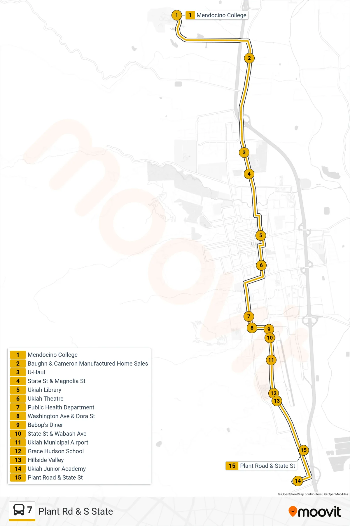 7 bus Line (Plant Rd & S State) route and stops on a map