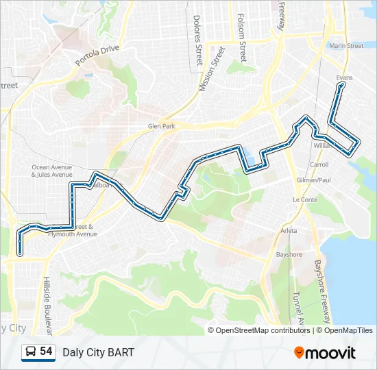 54 Bus Line Map