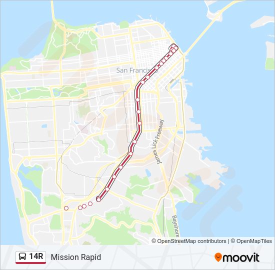 14R bus Line Map