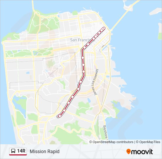 14R bus Line Map