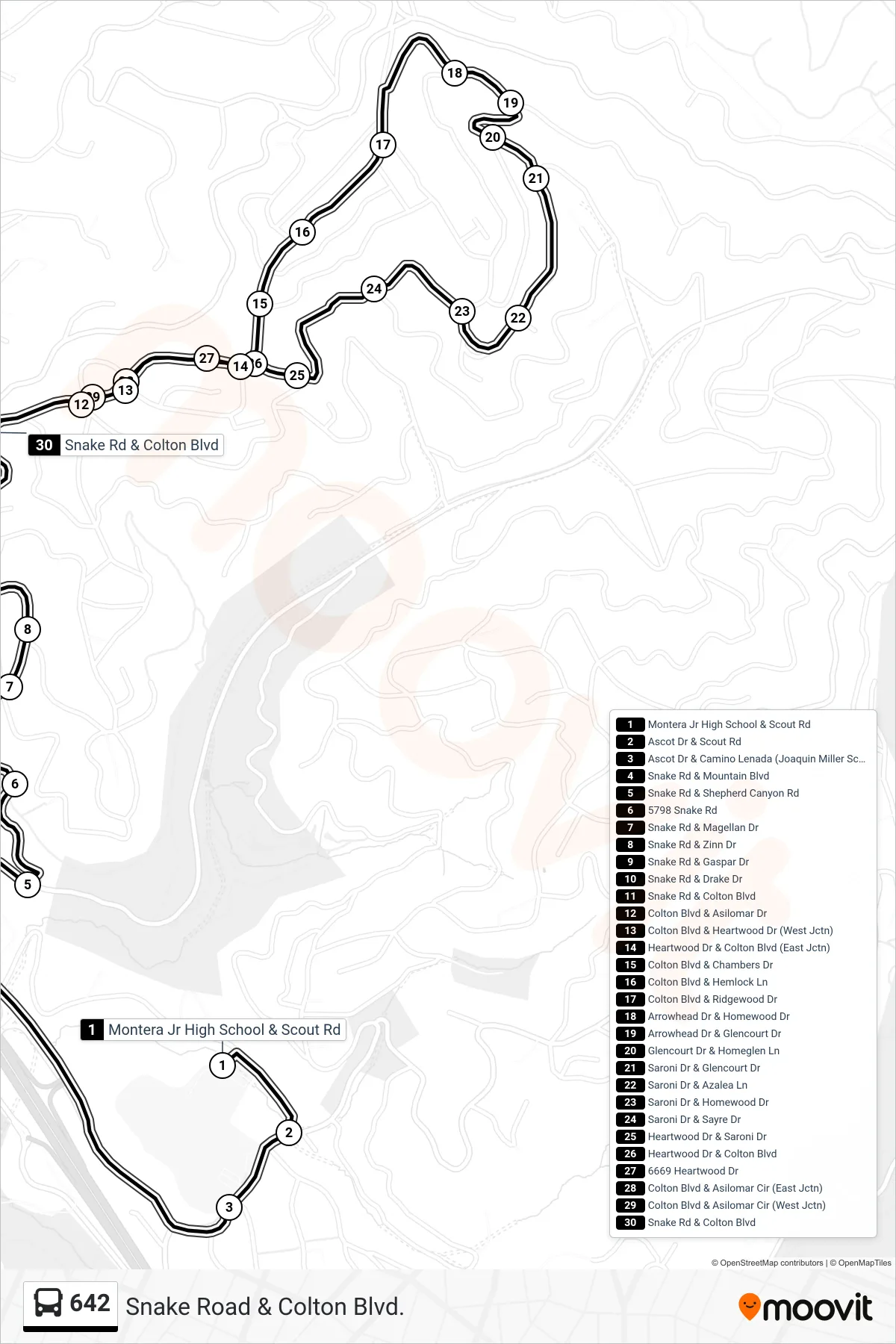 642 bus Line (Snake Road & Colton Blvd.) route and stops on a map