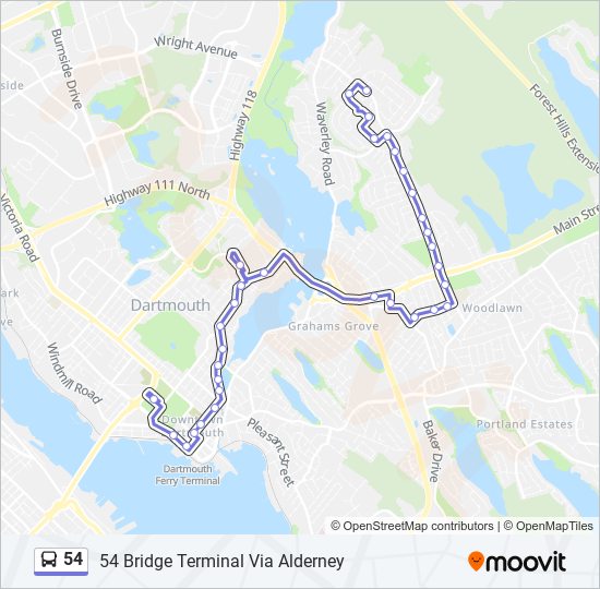 54 bus Line Map