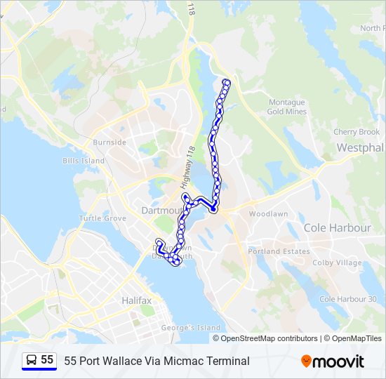 Plan de la ligne 55 de bus