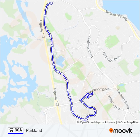 Plan de la ligne 30A de bus