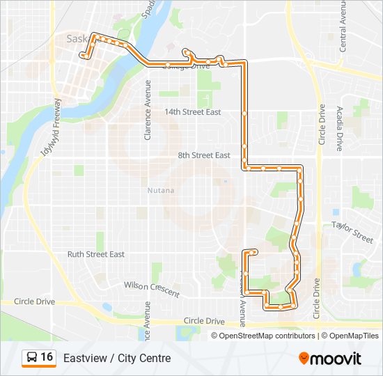 Plan de la ligne 16 de bus