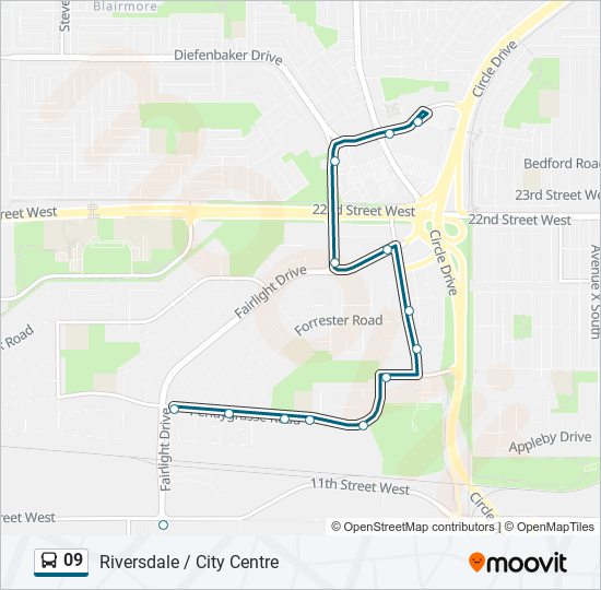 Plan de la ligne 09 de bus