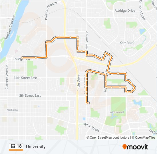 Plan de la ligne 18 de bus