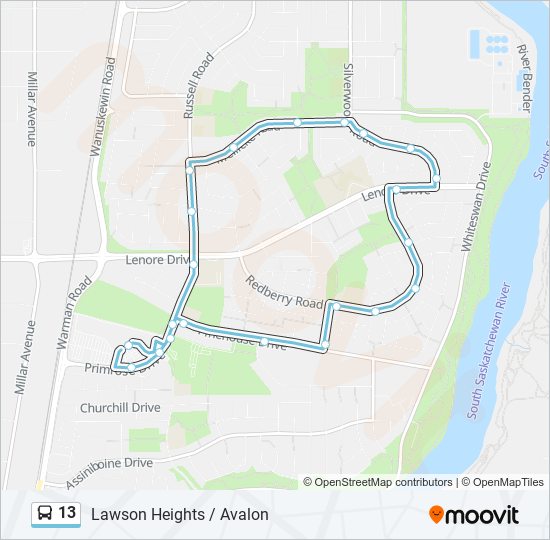 Plan de la ligne 13 de bus