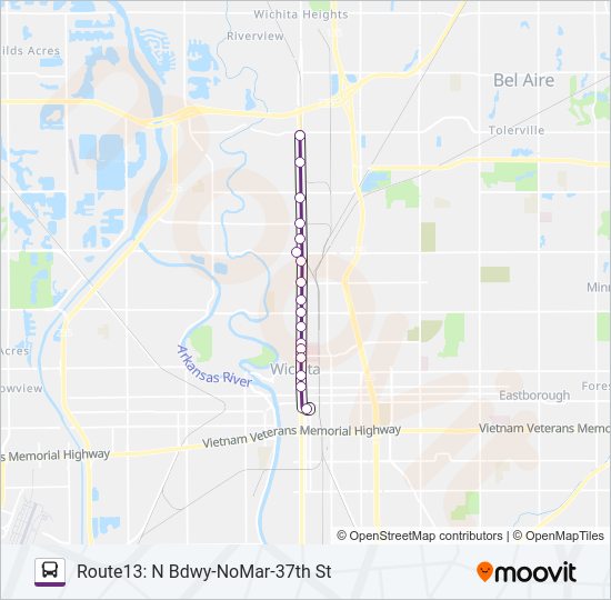 ROUTE13: N BDWY- Bus Line Map