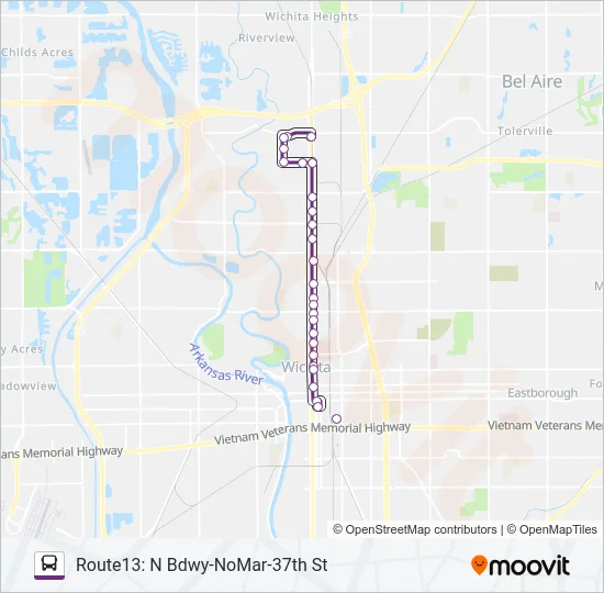 ROUTE13: N BDWY- Bus Line Map