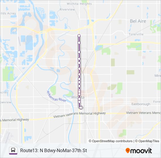 Mapa de ROUTE13: N BDWY- de autobús