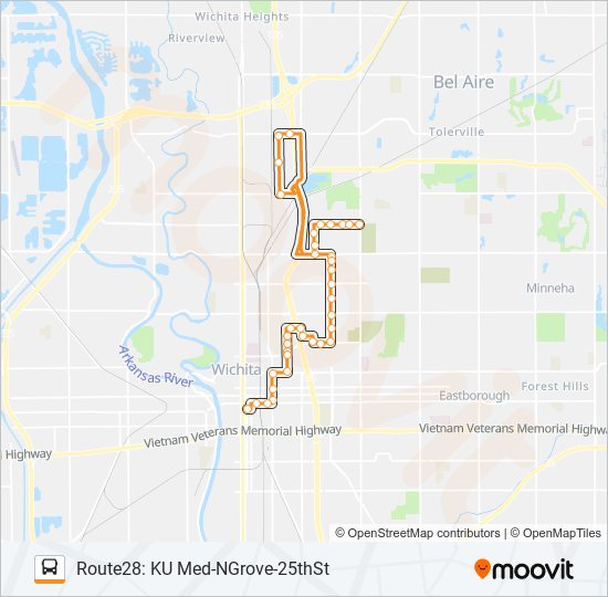 Mapa de ROUTE28: KU MED- de autobús